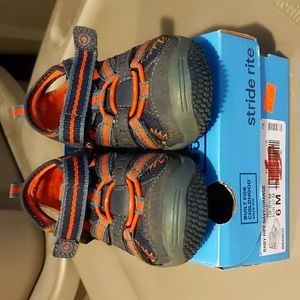 Stride Rite baby/toddler boys size 6M navy and orange sandals, VGUC